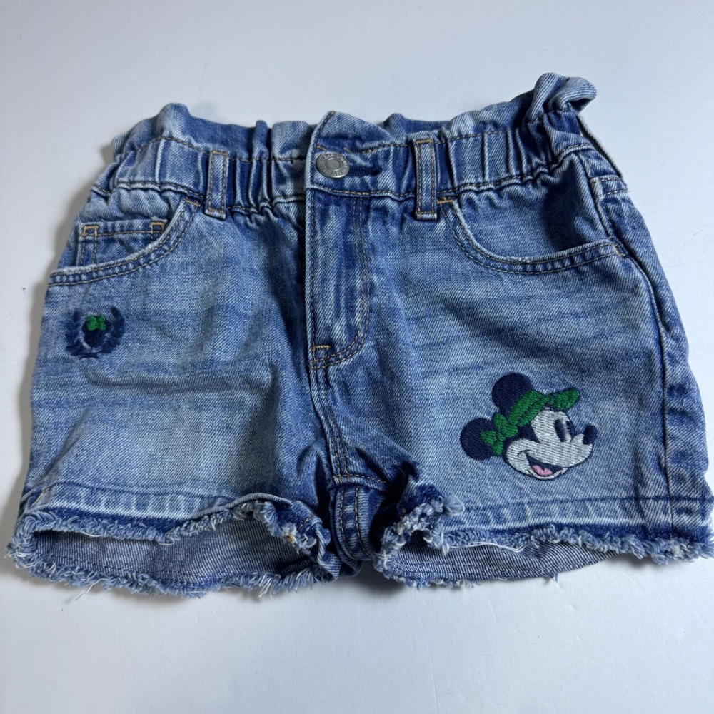 Disney x Gap Minnie Mouse Girls Denim Shorts Light Wash Paperbag Waist Size 4